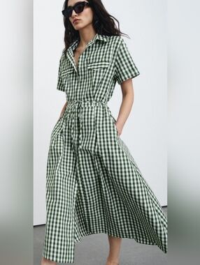 Zara ZW Collection Gingham Check Shirt Dress